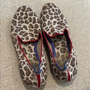 Rothy's Leopard Print Slip-On Flats with Red Trim